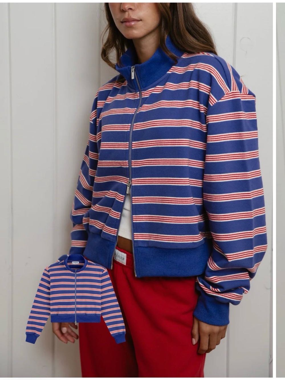 Parke Zip Up Mockneck in Sailor Stripe Blue & Red in S/M
